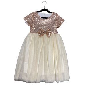 Rose Gold Sequins & Cream Special Occasion Short Sleeve Dress Size 3X